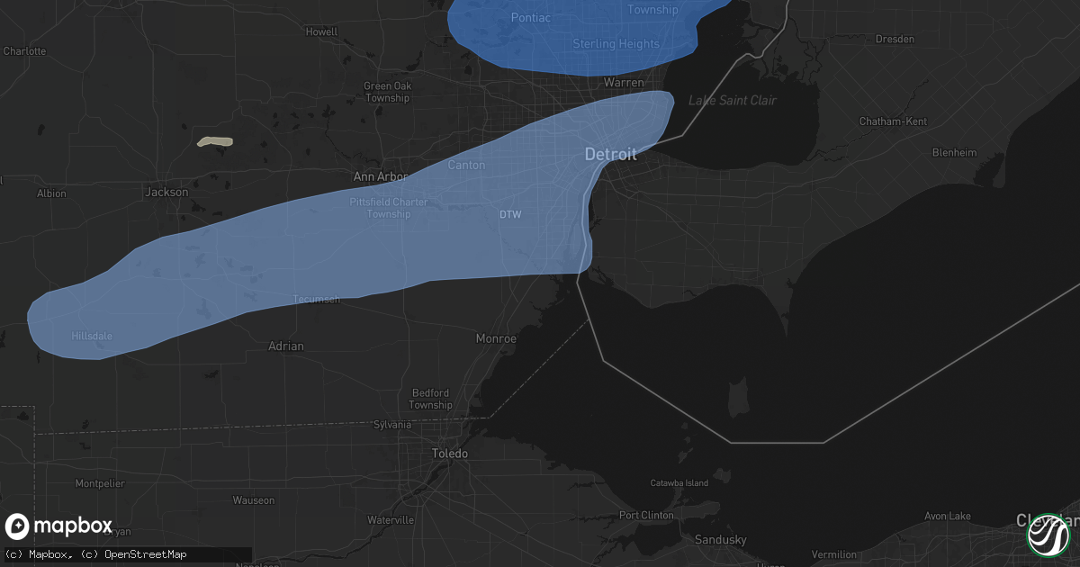 Hail map in South Rockwood, MI on July 3, 2026