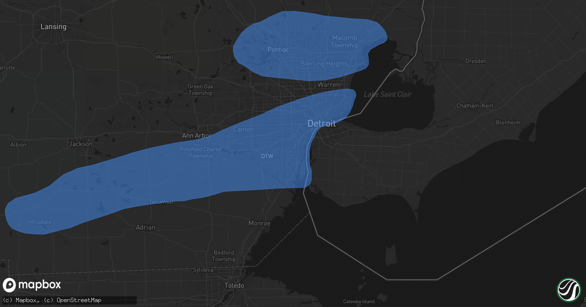 Hail map in Southgate, MI on July 3, 2026
