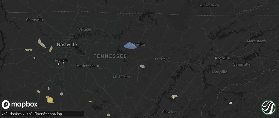 Hail map in Sparta, TN on July 3, 2026