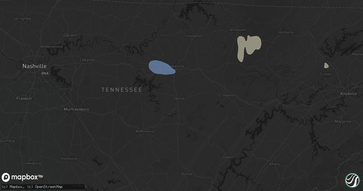 Hail map in Sparta, TN on July 3, 2026