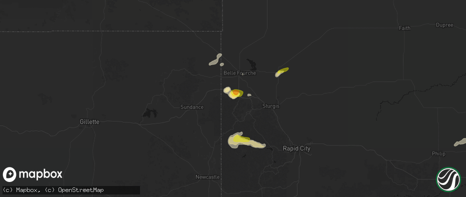 Hail map in Spearfish, SD on July 3, 2026