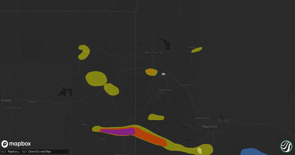 Hail map in Spearfish, SD on July 3, 2026