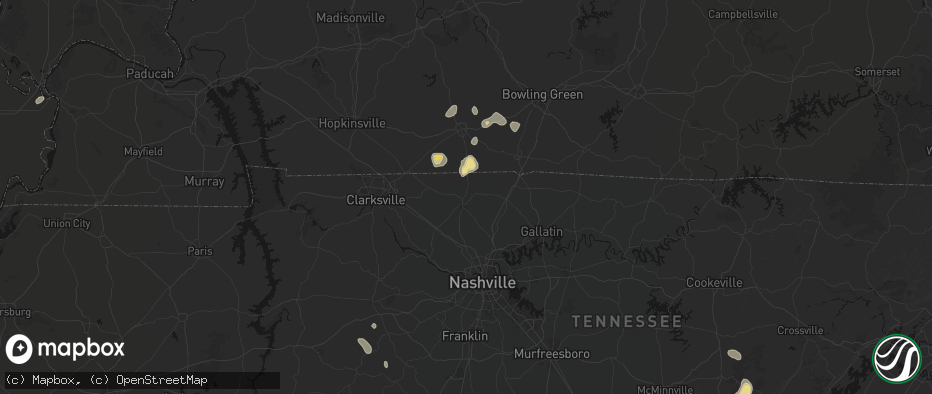 Hail map in Springfield, TN on July 3, 2026