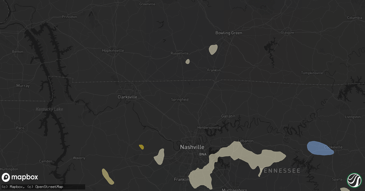 Hail map in Springfield, TN on July 3, 2026
