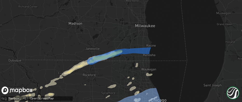 Hail map in Springfield, WI on July 3, 2026