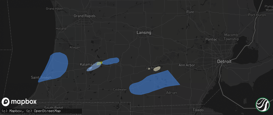 Hail map in Springport, MI on July 3, 2026