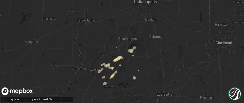 Hail map in Springville, IN on July 3, 2026