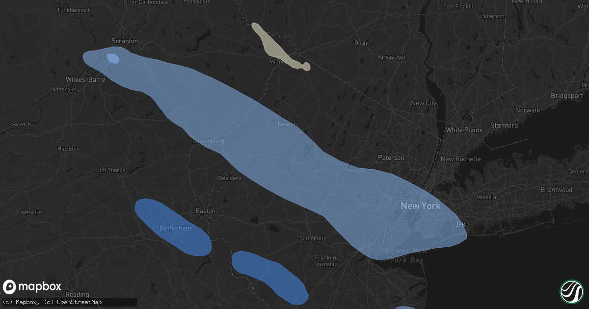 Hail map in Stanhope, NJ on July 3, 2026