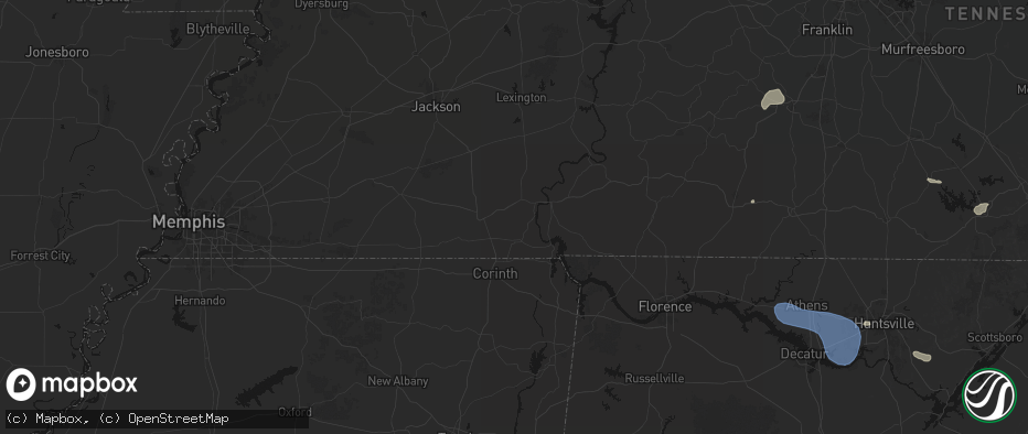 Hail map in Stantonville, TN on July 3, 2026