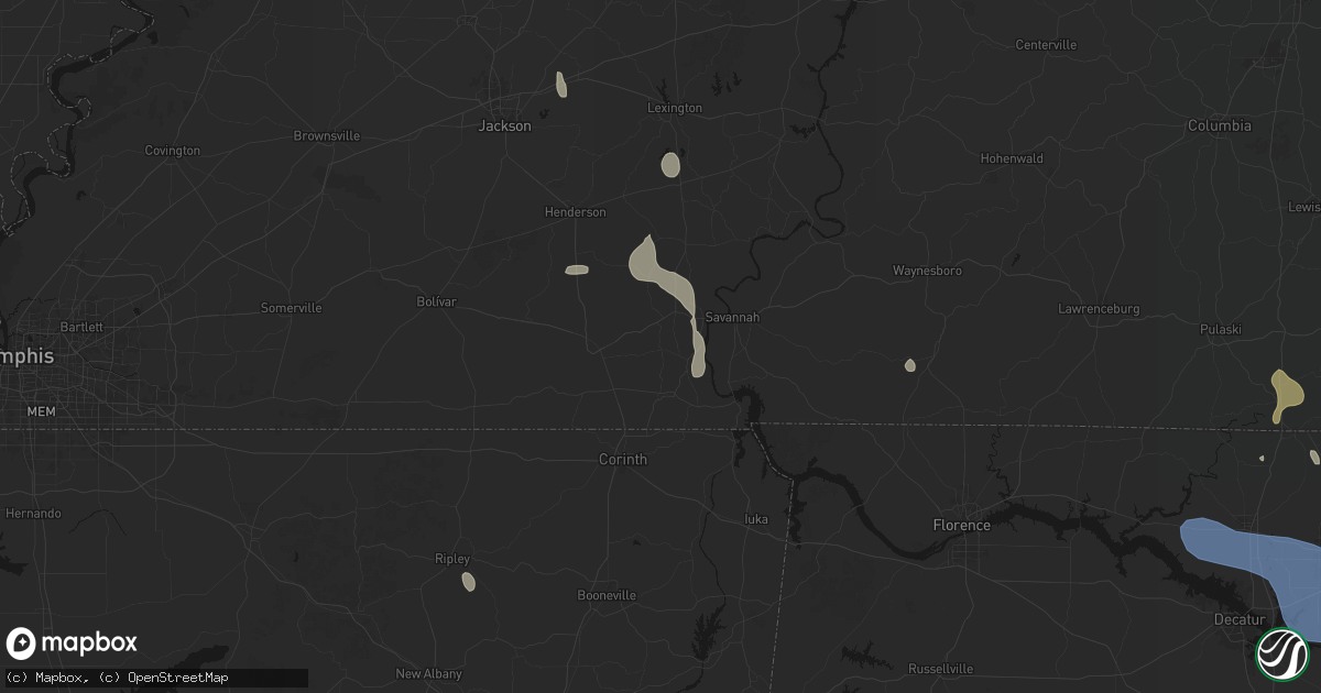 Hail map in Stantonville, TN on July 3, 2026
