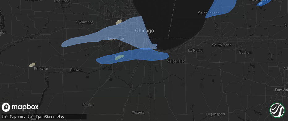 Hail map in Steger, IL on July 3, 2026