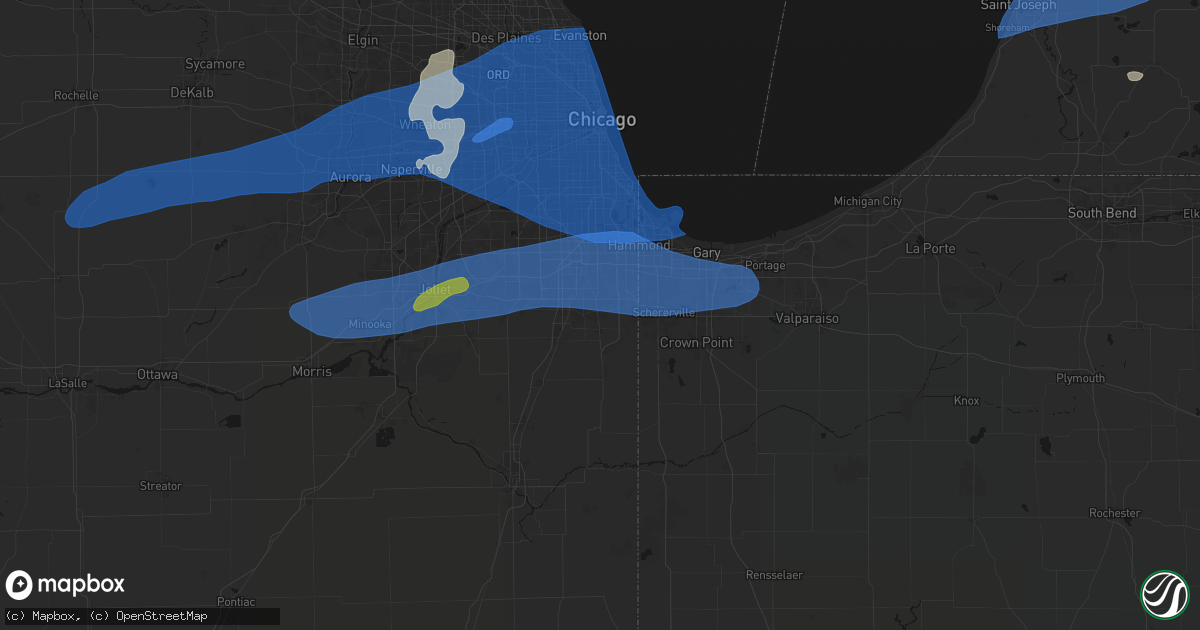Hail map in Steger, IL on July 3, 2026