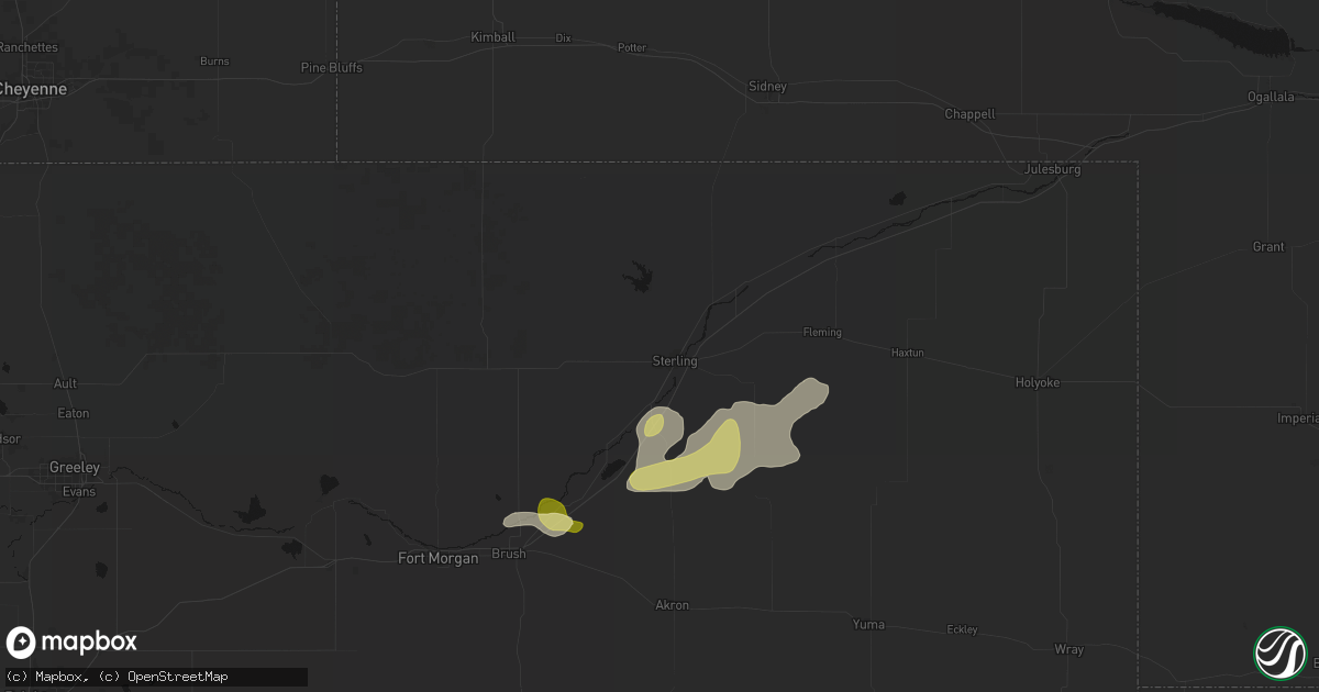 Hail map in Sterling, CO on July 3, 2026