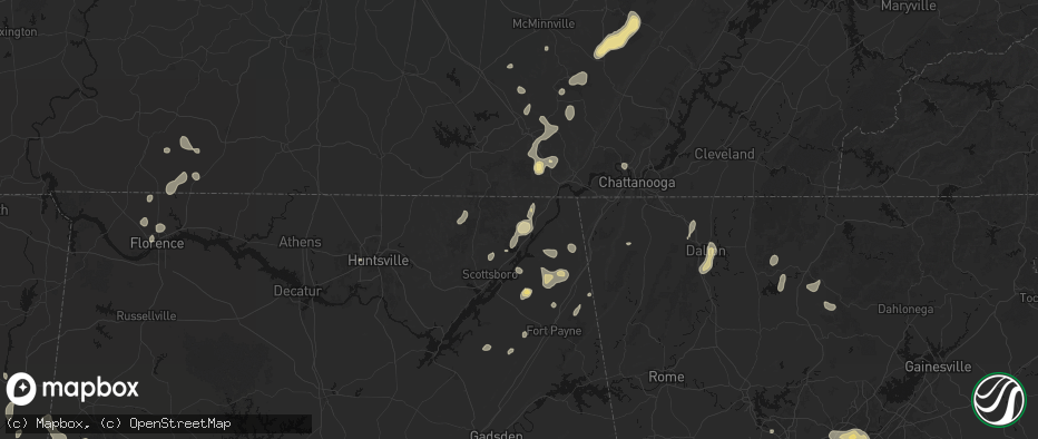 Hail map in Stevenson, AL on July 3, 2026