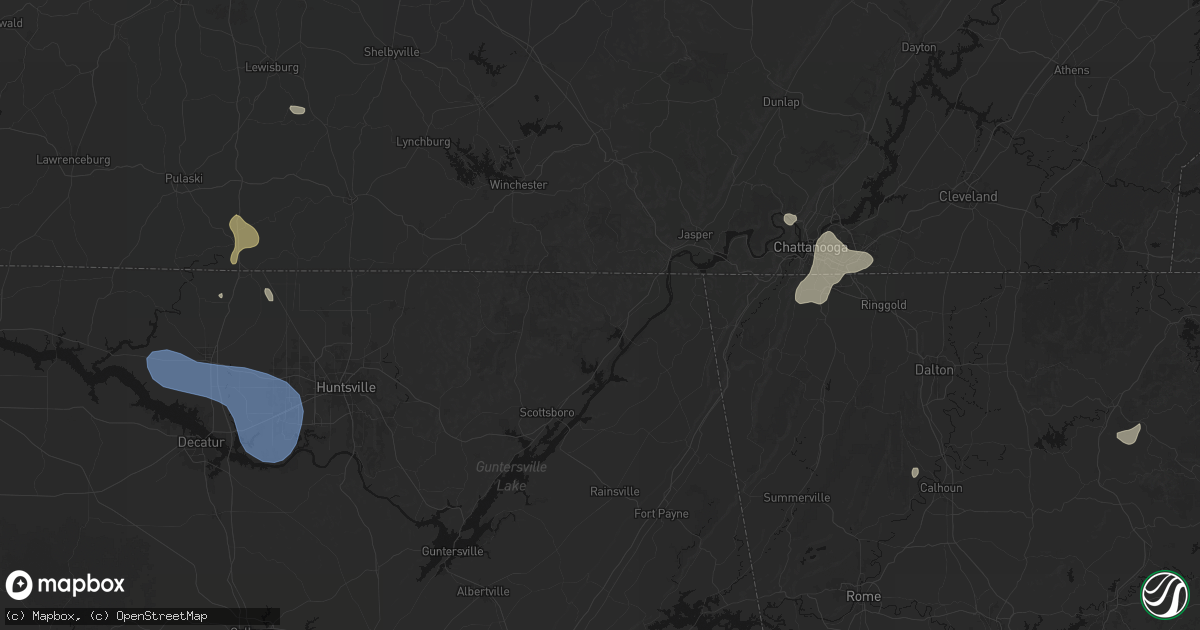 Hail map in Stevenson, AL on July 3, 2026
