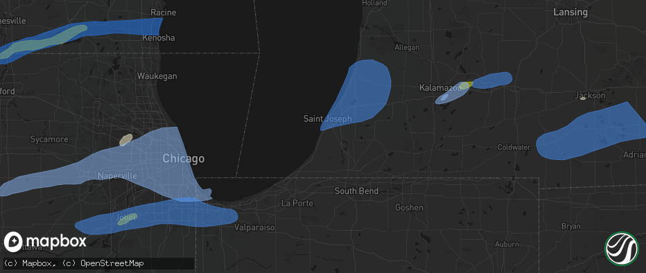 Hail map in Stevensville, MI on July 3, 2026