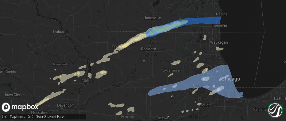 Hail map in Stillman Valley, IL on July 3, 2026