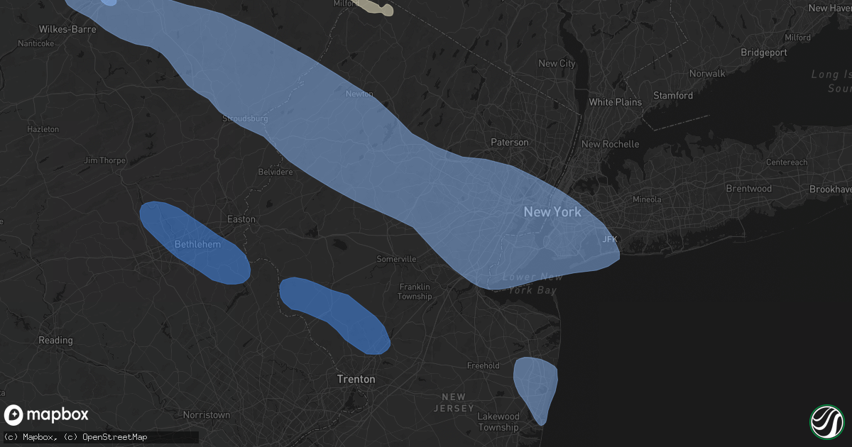 Hail map in Stirling, NJ on July 3, 2026