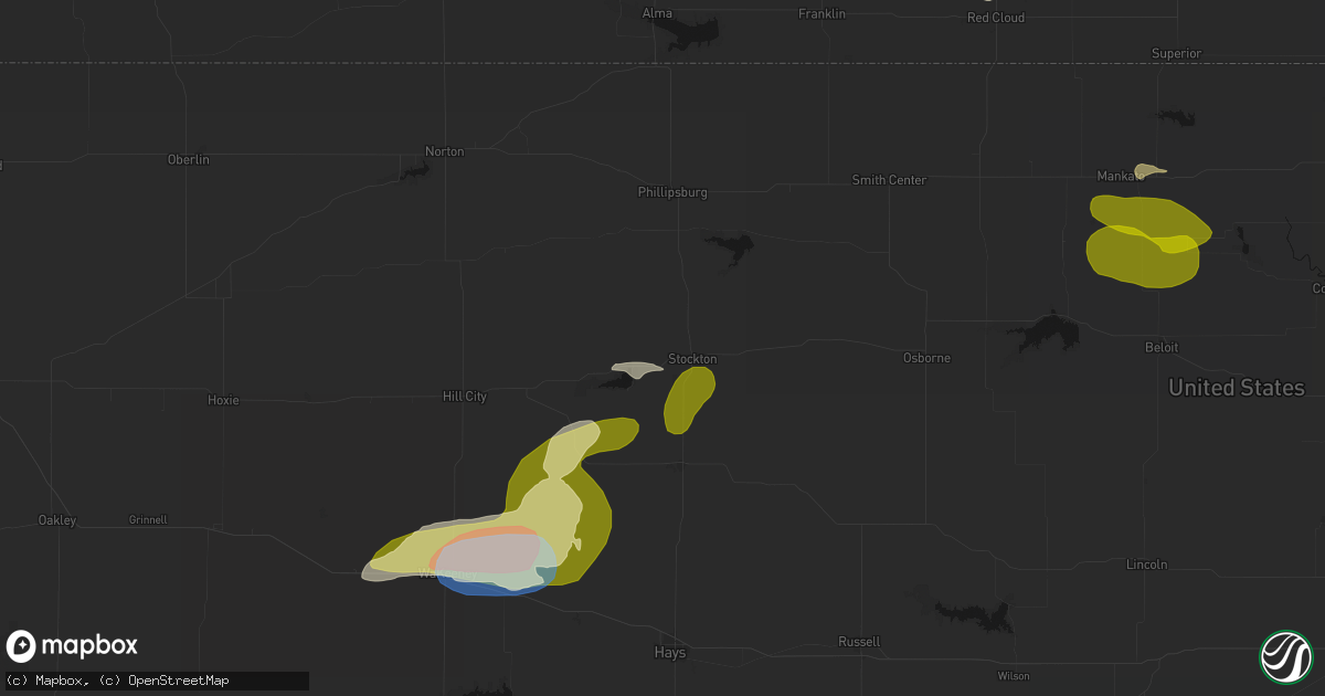 Hail map in Stockton, KS on July 3, 2026