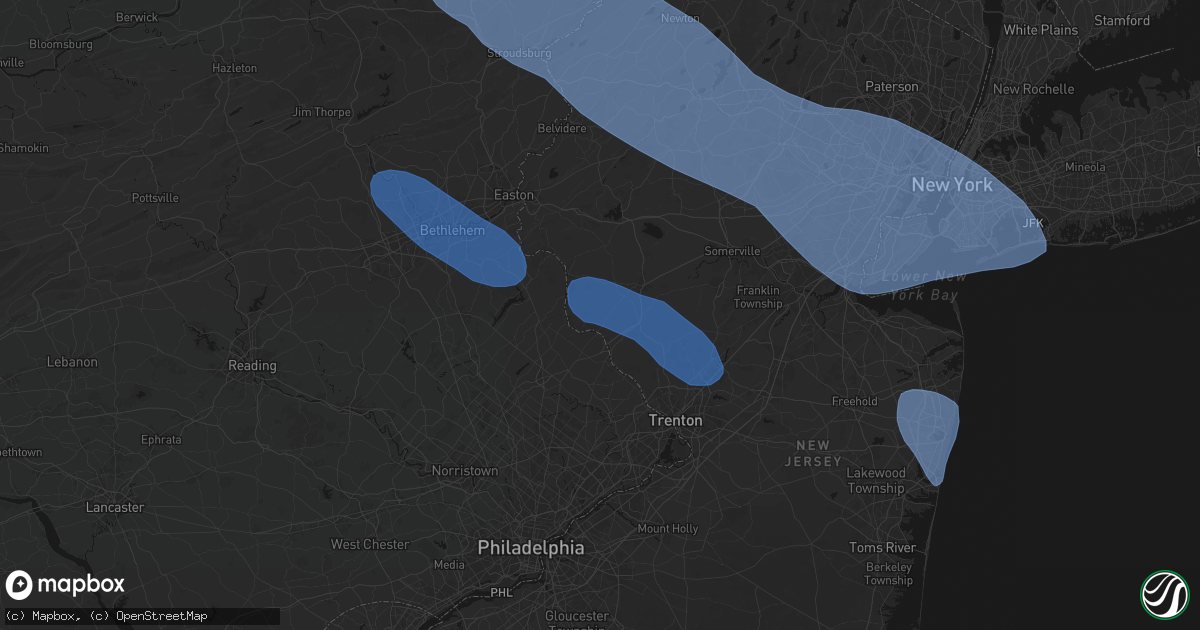 Hail map in Stockton, NJ on July 3, 2026