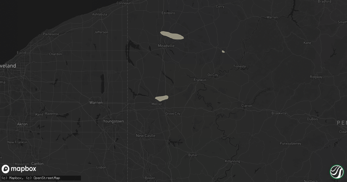 Hail map in Stoneboro, PA on July 3, 2026