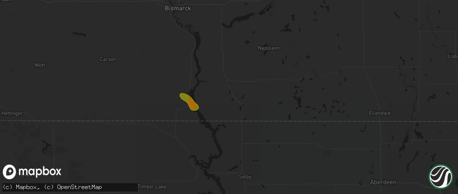 Hail map in Strasburg, ND on July 3, 2026