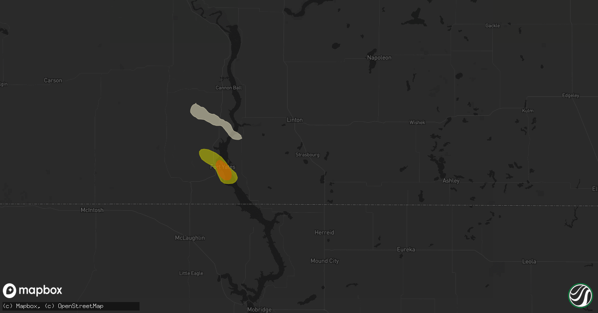 Hail map in Strasburg, ND on July 3, 2026