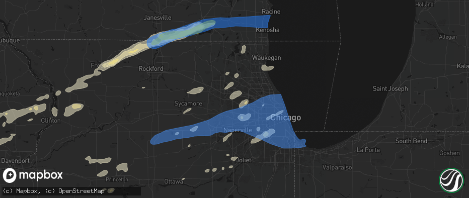 Hail map in Streamwood, IL on July 3, 2026