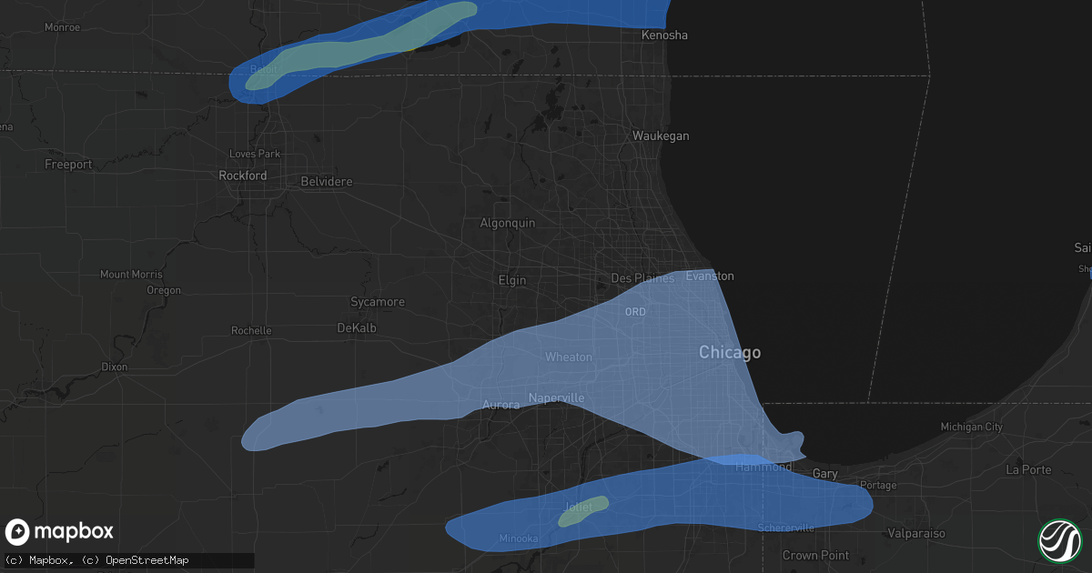 Hail map in Streamwood, IL on July 3, 2026