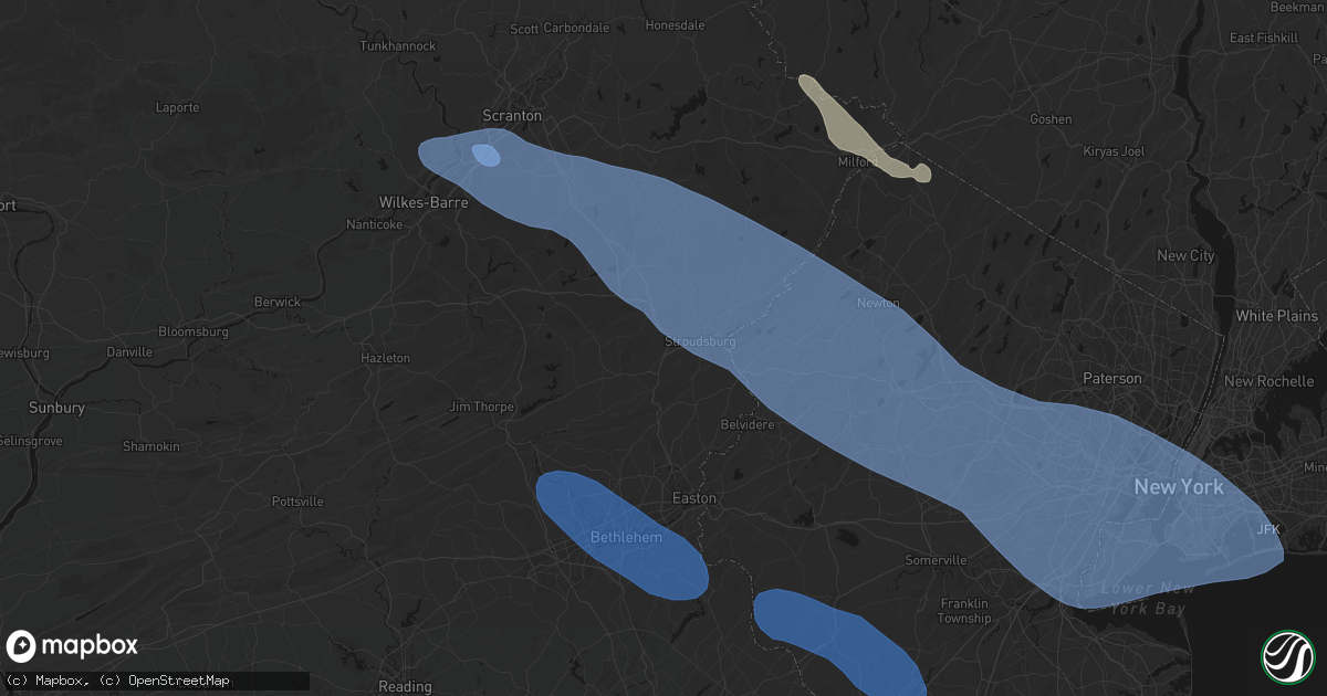 Hail map in Stroudsburg, PA on July 3, 2026