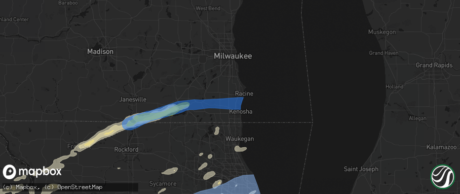 Hail map in Sturtevant, WI on July 3, 2026