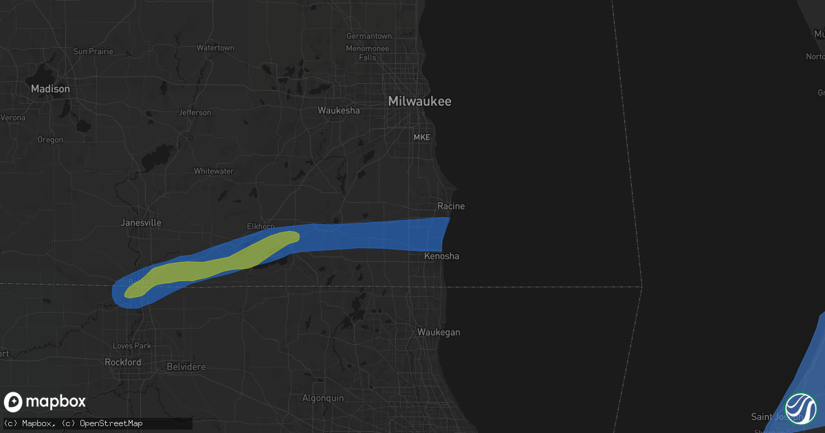 Hail map in Sturtevant, WI on July 3, 2026
