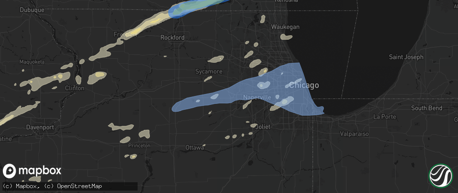 Hail map in Sugar Grove, IL on July 3, 2026