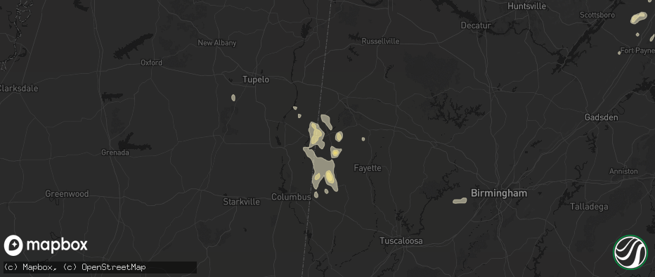 Hail map in Sulligent, AL on July 3, 2026