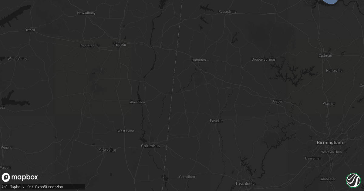 Hail map in Sulligent, AL on July 3, 2026