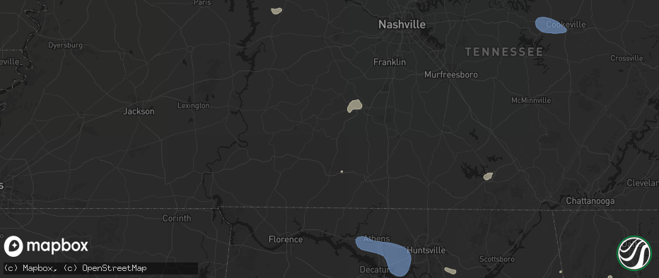 Hail map in Summertown, TN on July 3, 2026