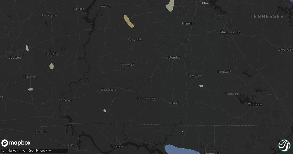 Hail map in Summertown, TN on July 3, 2026