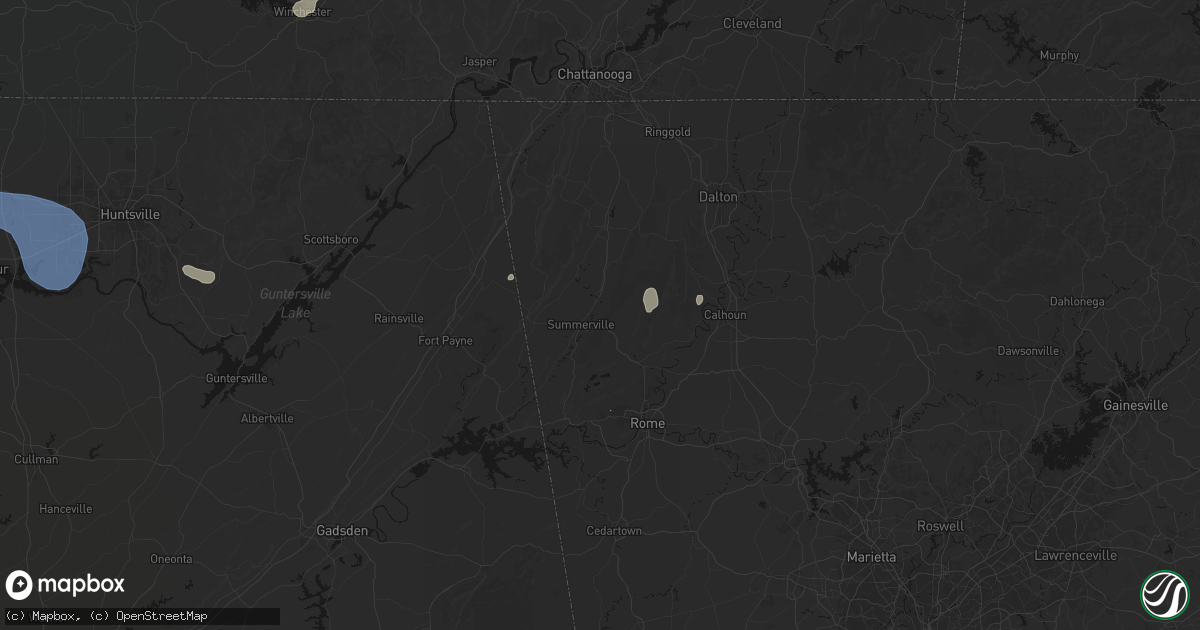 Hail map in Summerville, GA on July 3, 2026