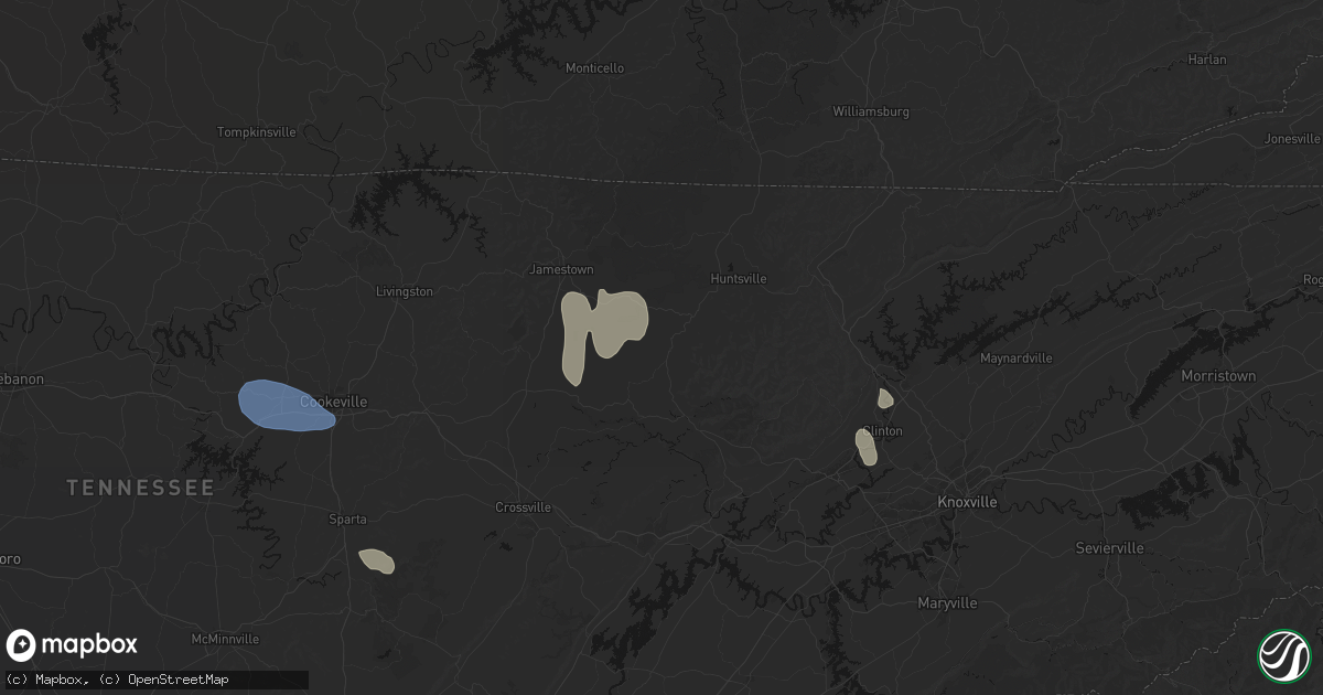 Hail map in Sunbright, TN on July 3, 2026