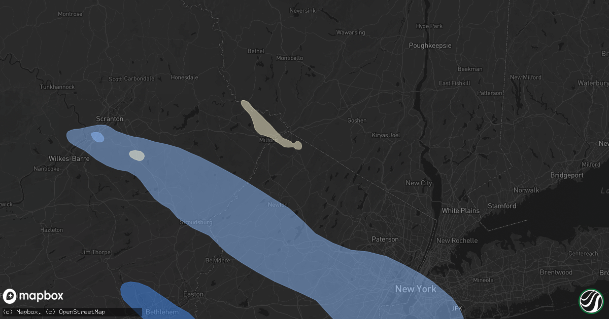 Hail map in Sussex, NJ on July 3, 2026
