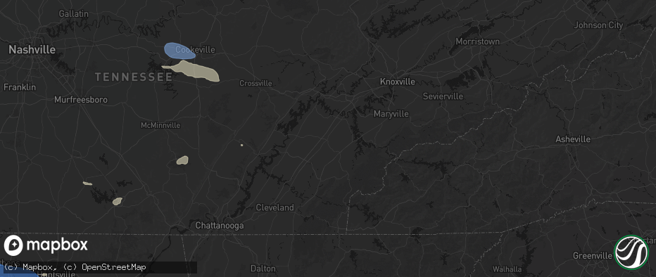 Hail map in Sweetwater, TN on July 3, 2026