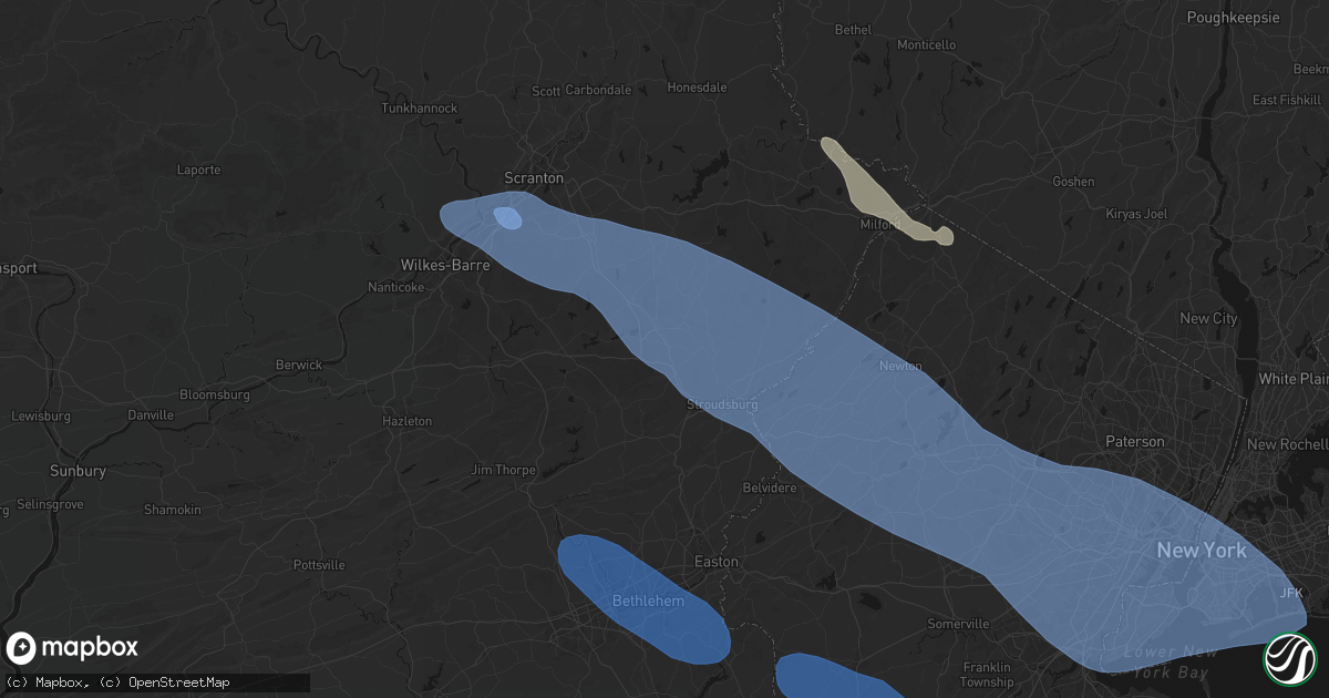 Hail map in Swiftwater, PA on July 3, 2026