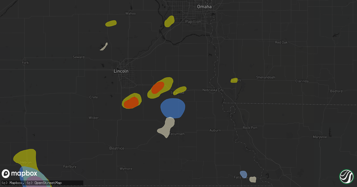 Hail map in Syracuse, NE on July 3, 2026
