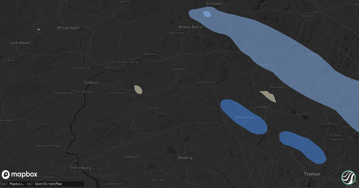 Hail map in Tamaqua, PA on July 3, 2026