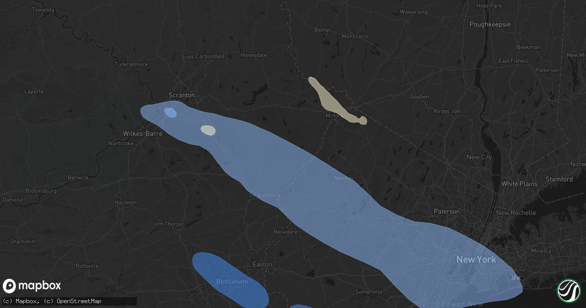 Hail map in Tamiment, PA on July 3, 2026