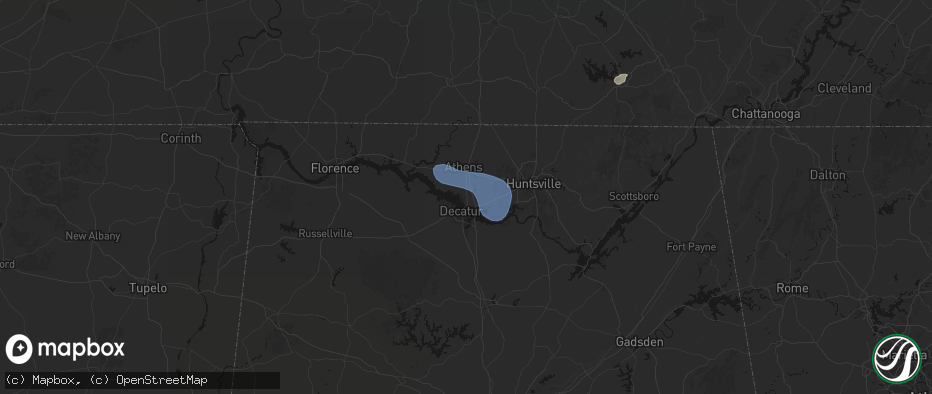 Hail map in Tanner, AL on July 3, 2026
