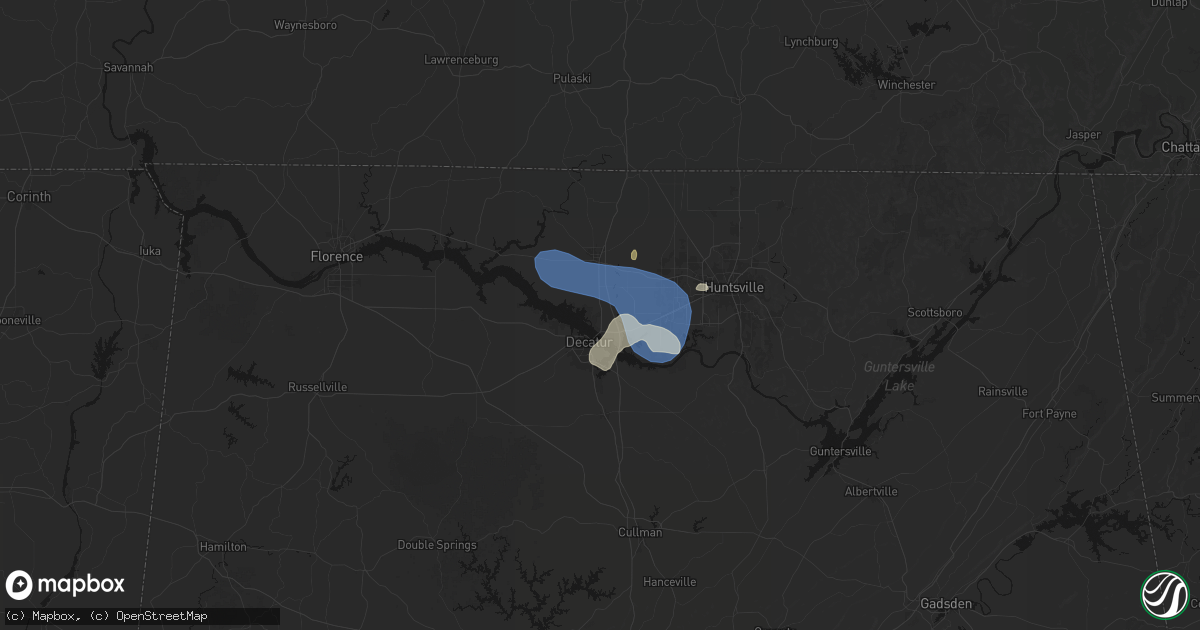 Hail map in Tanner, AL on July 3, 2026