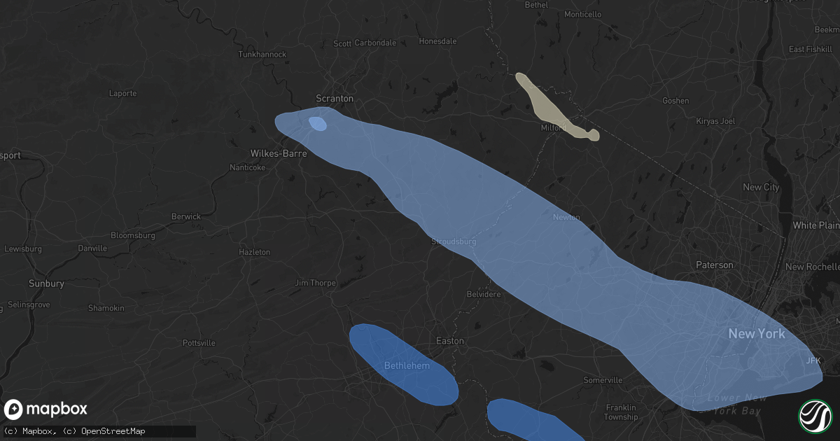 Hail map in Tannersville, PA on July 3, 2026