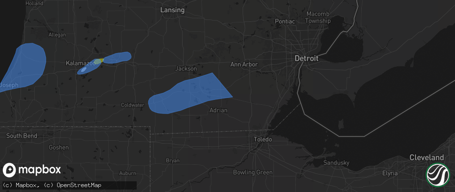 Hail map in Tecumseh, MI on July 3, 2026