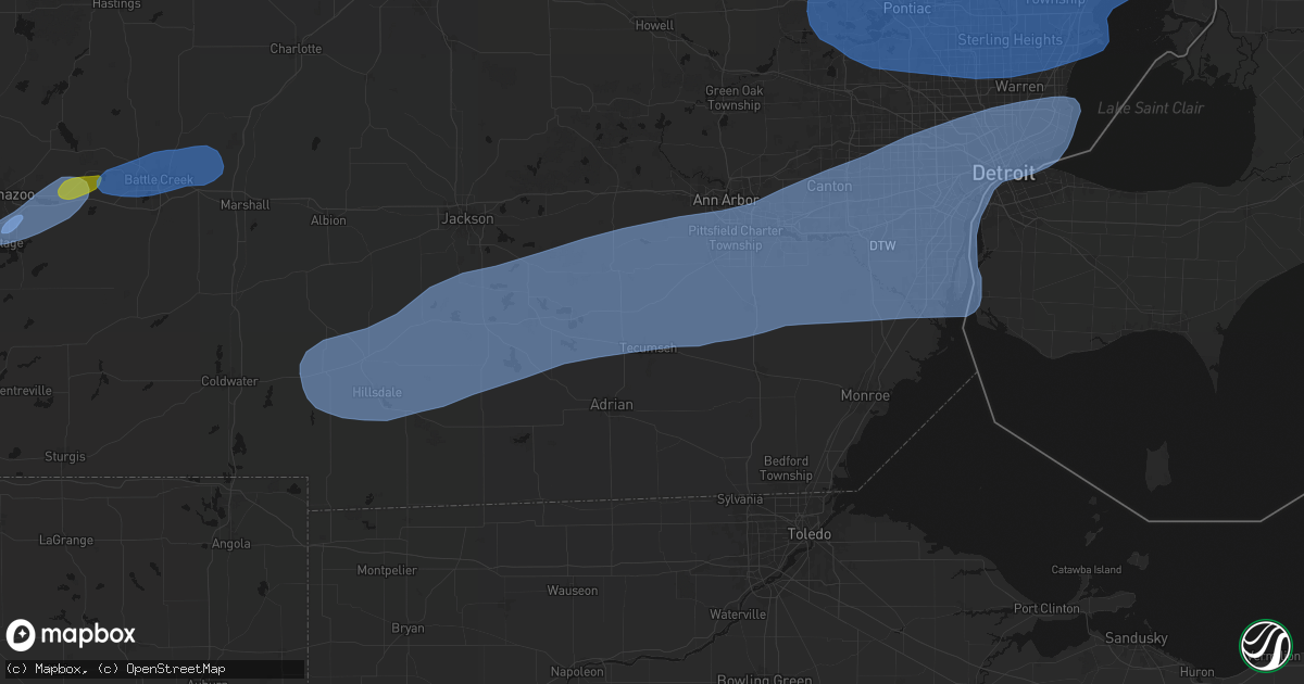 Hail map in Tecumseh, MI on July 3, 2026